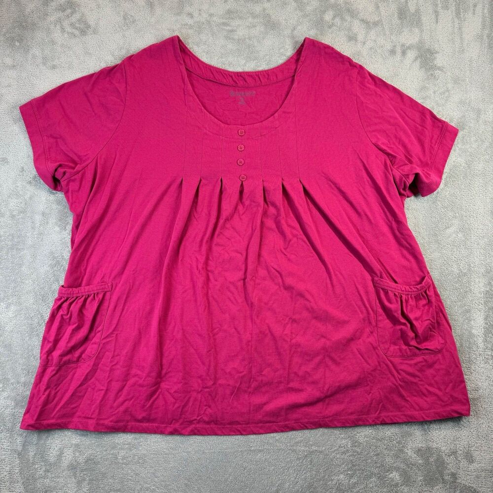 Roaman's Womens Shirt 5X 38/40 Pink A-Line Swing Top Short Sleeve Pockets Summer